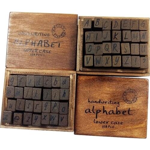 4 Set/pack Vintage Multi Purpose Handwriting Lowercase&Uppercase Alphabet Letter Decoration Wood Rubber Stamps Set wholesale