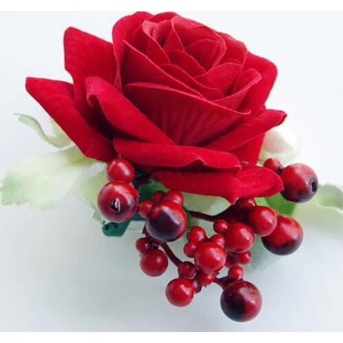 5Pcs Handmade Article Red Rose Boutonniere Flowers Groomsman Red Rose Flowers Wedding Accessories Decoration Bouquet Flowers
