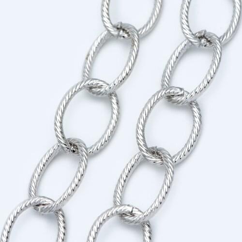 Silver tone Large Cable Chains, Oval Link 15x20mm, White K plated Iron, Bracelet Necklace Findings for Men (#LK-374-2)/ 1 Meter