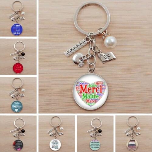 Teacher cabochon glass keychain thank you teacher key ring teachers day gift time gem glass keychain holder