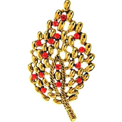 CINDY XIANG Vintage Large Metal Plant Leaf Brooches For Women Men Red Rhinestone Leaves Brooch Pins Corsage Party Jewelry Gifts