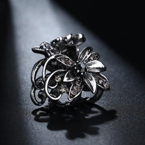 Ancient Silver Color Hair Claw Clips Small Flower Hair Claw Vintage Hair Clip Mini Metal Hairpin Hair Accessory for Women HC019