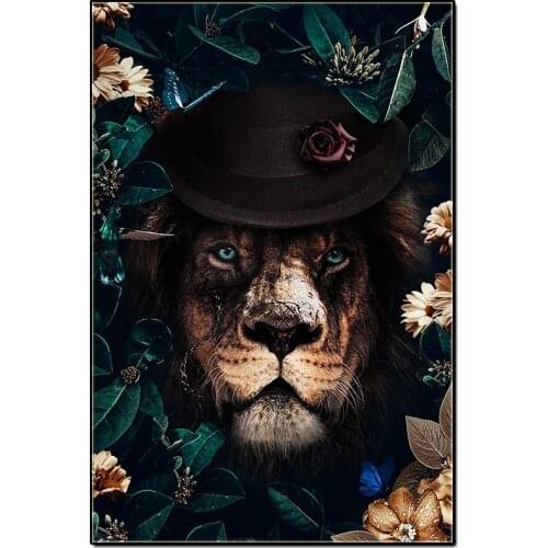 Canvas Painting wall art Lion poster Tiger Elephant Elk Orangutan Animal in flowers picture Modern Classical Decorative Painting