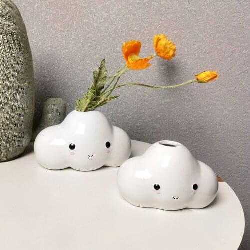 Nordic Cloud Ceramic Vase Cartoon Little White Cloud Flower Pot Ins Childrens Room Living Room Table Decoration Ornaments