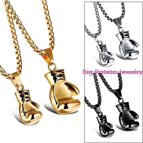 Silver&Gold&Black Color Classic Couple Jewelry For Lovers 316L Stainless Steel Boxing Gloves Pendant Necklaces Free Shipping