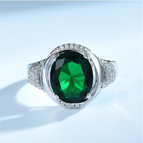 DY 925 Sterling Silver Ring Big Center Oval Nano Emerald CZ Retro Luxury Ring For Russian Women Engagement Classic Jewelry