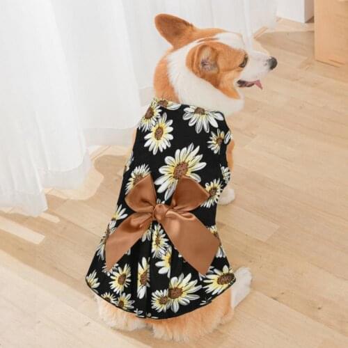 Pet Skirt Floral Pattern Breathable Bowknot Summer Small Floral Princess Dog Dress Outdoor Pet Puppy Bowknot Princess Skirt