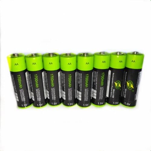 ZNTER 8PCS Mirco USB AA Rechargeable Battery 1.5V 1700mAh Lithium Ion Battery Toy Remote Control Battery Lithium Polymer Battery