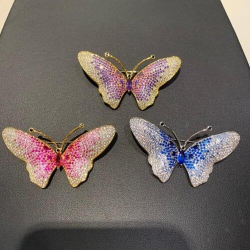 Copper with cubic zircon butterfly brooch gradient of color blue pink purple insect fashion jewelry for women free shipping