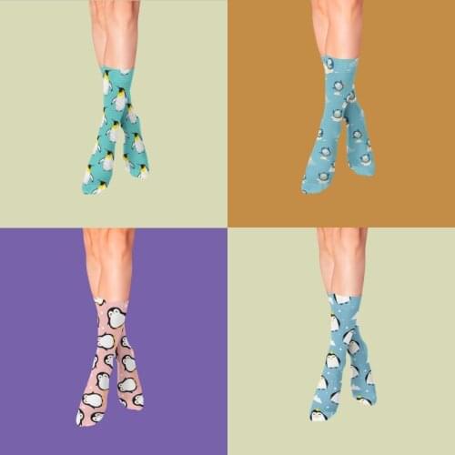 Cotton Cartoon Combed Penguin Socks Crew Funny Kawaii Long Sock Casual Dress Colorful Gift Socks Cute Feminine Socks Calcetines