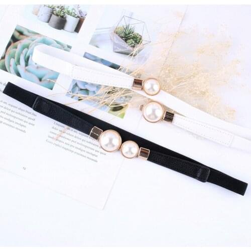 Fashion leather Pearl corset Belts Retro Elastic Narrow girdle stretch for dress Female Decorative Waist Seal ceinture femme