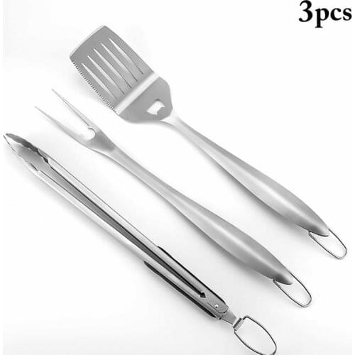 3PCS Barbecue Set Stainless Steel BBQ Utensil Ergonomic Food Tongs Serving Tongs Reusable Fork Turner BBQ Tools Kitchen Gadgets