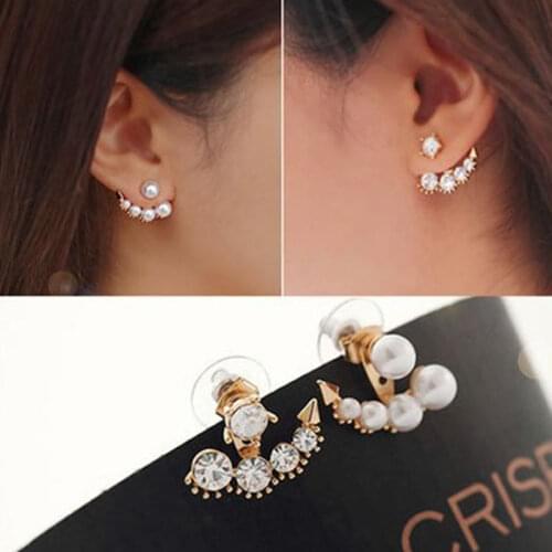 New Arrive Dis-symmetry Design Stud Earrings Korean Style Sweet Earring with Pearl and Rhinestone Elegant Charm Jewelry #ER099