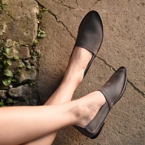 Artmu Original New Artistic Retro Pointed Toe Women Shoes Cowhide Flat Sole Comfortable Soft Soles Handmade Shoes 065-1