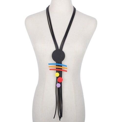 YD&YDBZ Colorful Rubber Pendant Necklaces For Women New Designer Wooden Charm Necklace Ethnic Long Tassel Jewelry Accessories