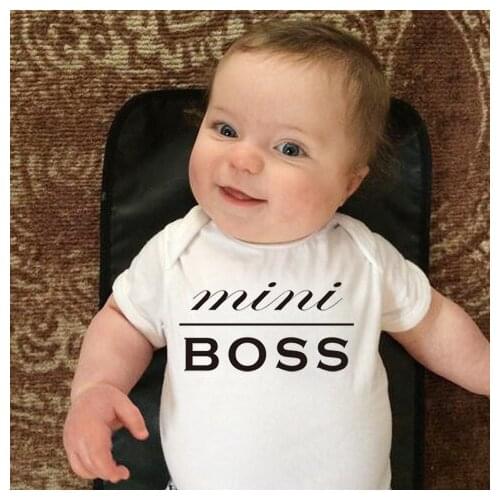 2019 Newborn Baby Boy Girl Pajamas Short Sleeve Cotton Jumpsuit Mini Boss Print Rompers Outfit Clothes