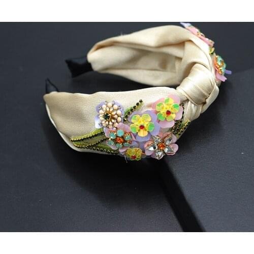 New Baroque fashion headband personality rice beads flowers rhinestone geometric ladies prom catwalk hairband 777
