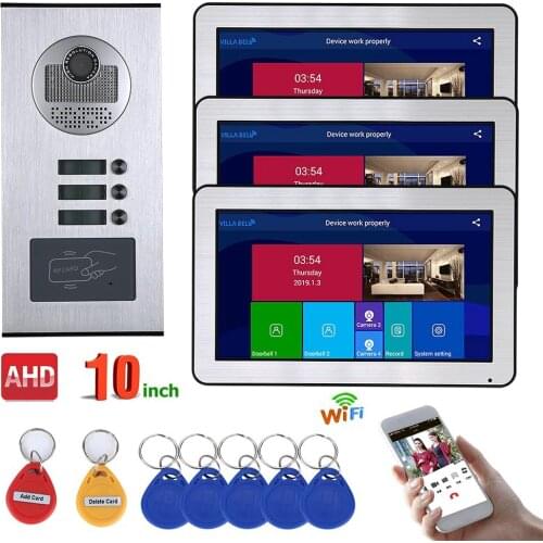 Wired Video Intercom Systems 3 apartments 10 inch Wifi Video Door Phone System RFID IR-CUT HD 720P Doorbell Camera