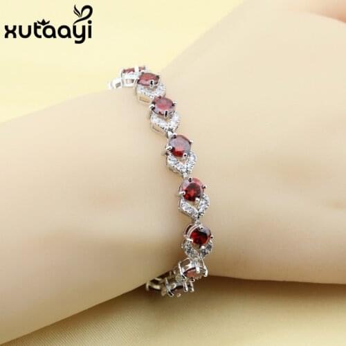 Made in China Red Stones Cubic Zirconia , Silver colorcolor Adjustable Chain-Link Bracelet Women Fashion Health Length 18+3cm