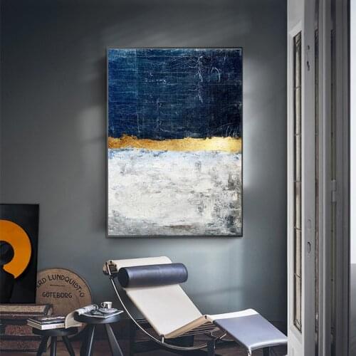 Blue and Golden Abstract Room Decoration Modern Painting Art Francais Wall Decor Canvas Posters Prints Free Shipping Dropship