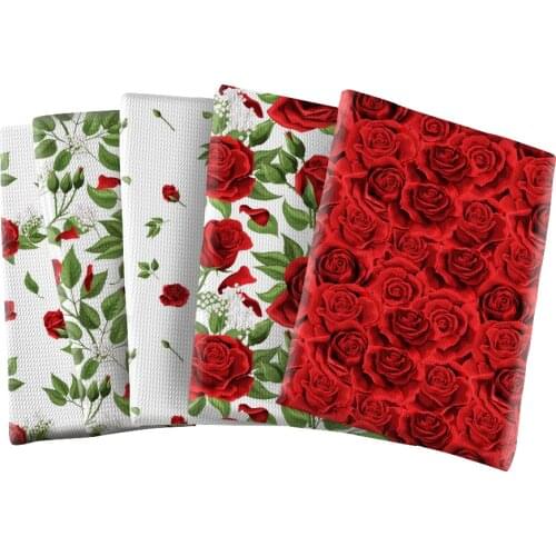 Red Rose Flowers Bullet Textured Liverpool Polyester Fabric Patchwork Tissue Kids Home Textile 50*145cm