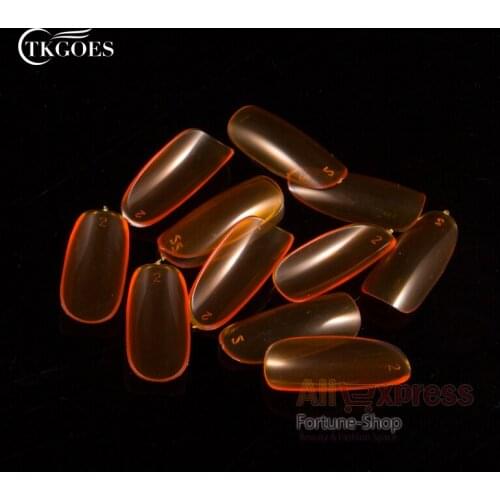 TKGOES 500 PCS Transparent Orange Color Oval French Nail Tips False Acrylic Nails UV Gel Full Cover Nail Art Tips Tools