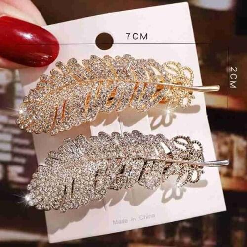 Fashion Women Rhinestone Feather Hairpin Elegant Barrettes Hair Clip Wedding Jewelry Party Hair Accessories Gift