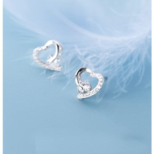MloveAcc 925 Sterling Silver Heart Clear CZ Stud Earrings for Women Brincos Fine Jewelry Bijoux