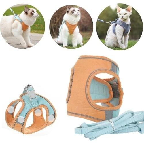 Dog Cat Harness Vest with Walking Lead Leash Adjustable Puppy Kitten Collar Cotton Soft Harness for Small Medium Dogs Chihuahua