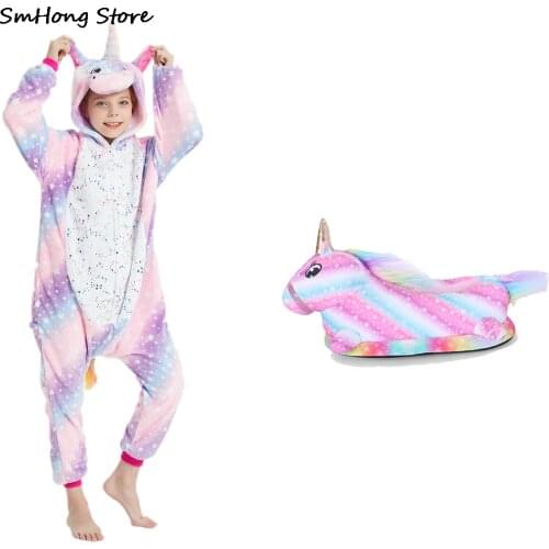 Winter Flannel Winter Kigurumi Unicorn Pajamas Childrens Sleepwear Pyjamas Kids Unicornio Pijamas One Piece Hooded Jumpsuits