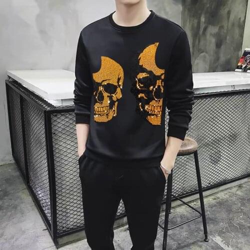 Winter Tracksuit Mens O-Neck Cotton Hip-Hop Hoodie And Trousers Rhinestone Design Outdoor Fitness Sweatshirt Oversized Hoody