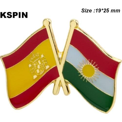 Spain & KURDISTAN Friendship Flag Badge Flag Brooch National Flag Lapel Pin International Travel Pins
