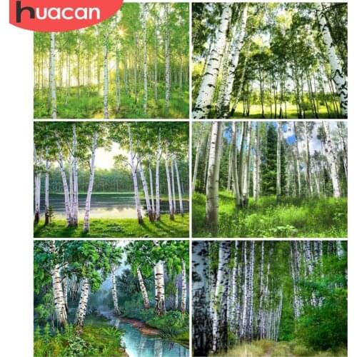 HUACAN Diamond Painting Spring Landscape Cross Stitch Diamond Mosaic White Birch Home Decor Wall Stickers