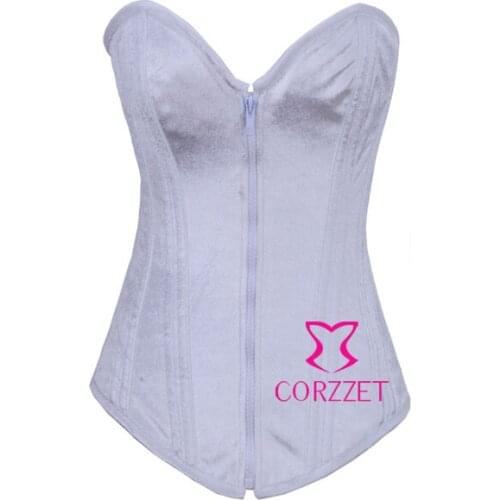 Cheap Fashion White Bustiers & Corsets Women Sexy Western Gothic Corpetes Shapewear Flannel Strapless Zipper Corset Corselet