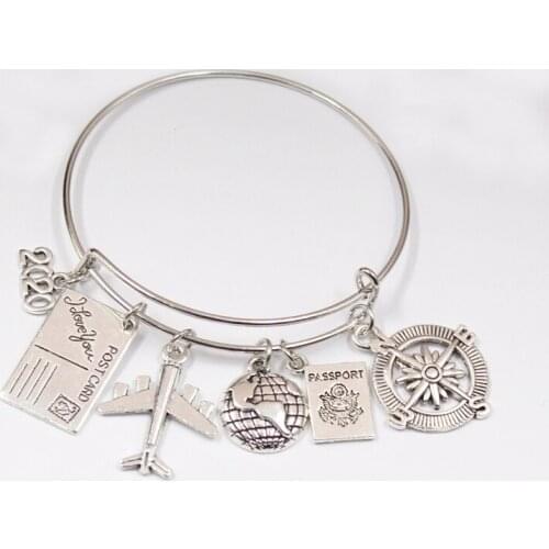 2020 Earth Plane Postcard Alloy Bracelet Compass Pendant Travel Bracelet Best Friend Jewelry Gift Handmade DIY