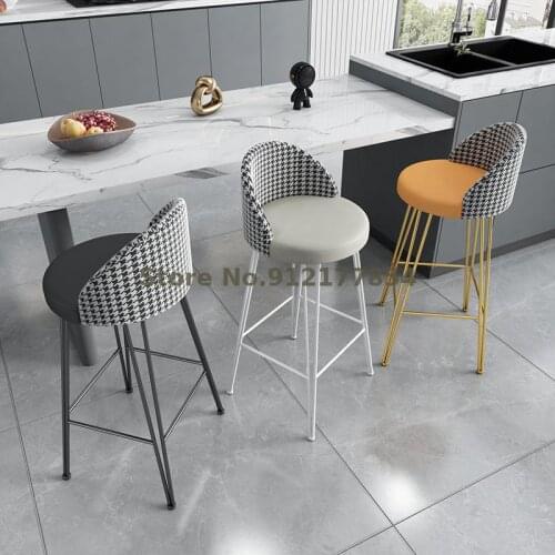 Light Luxury Bar Stools Nordic Home Bar Stools With Backrest Houndstooth Front Desk Chairs Simple Modern Bar Chairs