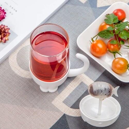 Cute Cat Glass Couple Water Cup Portable Glass With Lids Cartoon Filter Cups Ready To Make Tea Water Bottles