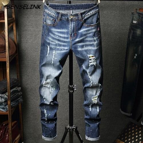 2021 New Men Jeans Broken Hole Embroidered Pencil Classic Casual Jogging Jeans Streetwear High Quality Denim Trousers Jeans Men
