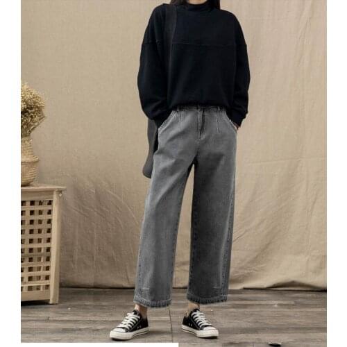 New Arrival 2021 Spring Korea Fashion Women High Waist Wide Leg Denim Pants Vintage Gray Loose Casual Jeans Plus Size