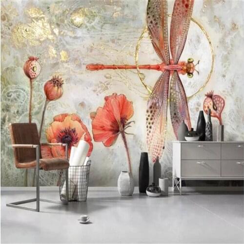 Wellyu wall papers home decor Custom wallpaper Modern minimalistic hand drawn Nordic style poppies mural background wall