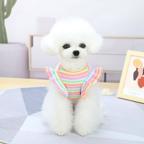 Rainbow Stripe Dog Hoodie Knitted Dog Clothes for Small Dogs Cherry Embroidery Dog Dress Dog Vest Dog T-shirt for Chihuahua