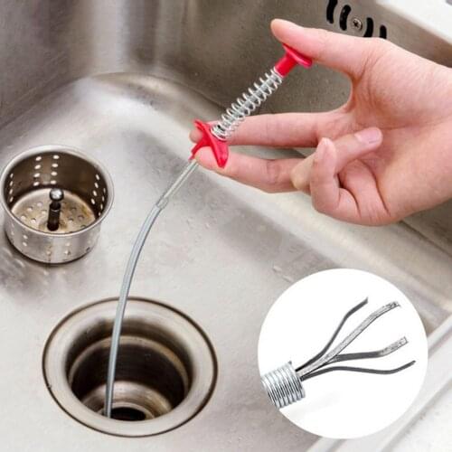 Hand Pinch Pressure Spring Pipe Sink Anti-Blocking Cleaning Clip Sewer Dredging Device Hair Cleaner Pipe Dredging Device