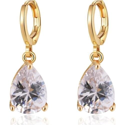 MxGxFam Drop Water Zircon Earrings For Women Gold color 18 K AAA+ CZ 6 Colors Europe Fashion Style