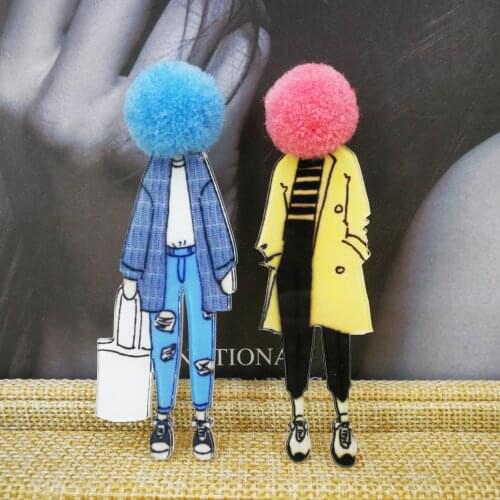 2020 New Acrylic Brooches for Women Pins DIY Fur Ball Clothing Jewelry Accessories Cute Badges Icons on Backpack Girls Gifts