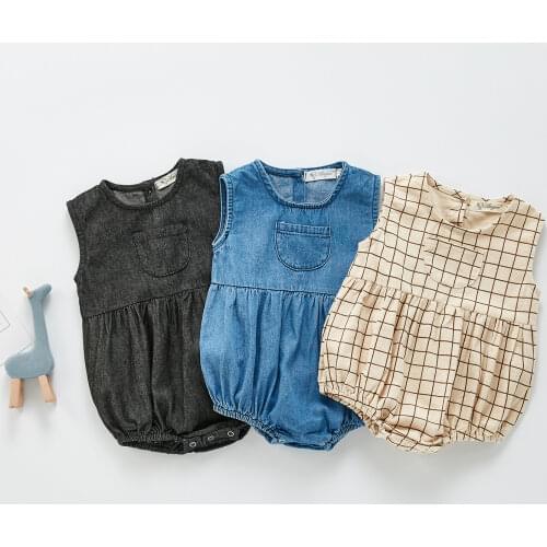 Korean Baby Clothes 2021 Baby Girl Romper Denim Cotton Jumpsuit Ins Fashion Newborn Onesie Baby Boy Stuff Unisex Climbing Outfit