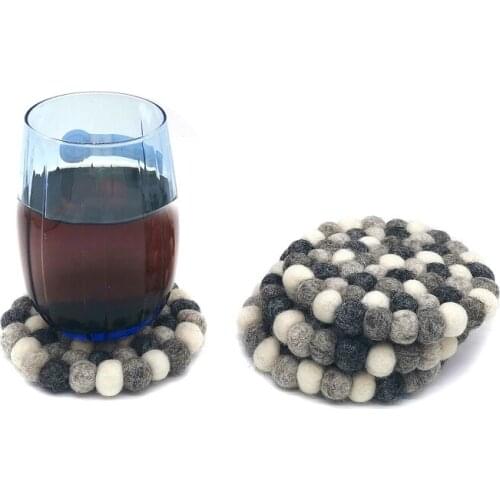 4Pcs 10cm Grey Round Felting Coaster, Insulation Hot Pads, Absorbent Coasters, Coasters for Drinks, Office Coaster