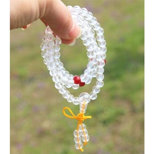 6mm Tibetan Buddhism 108 White Synthetic Crystal Prayer Bead Mala Necklace