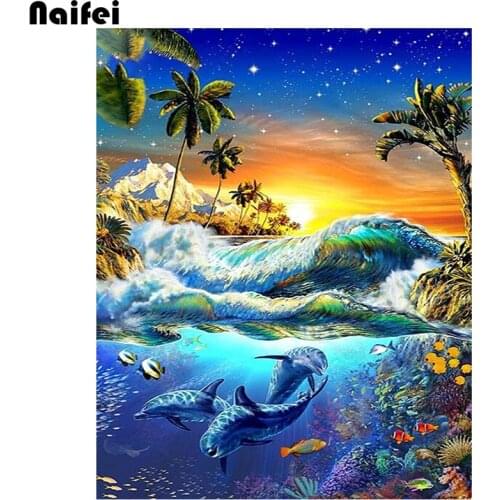 Diamond Embroidery Full Display Scenic Full Square Diamond Painting Animal Dolphin 5D DIY Cross Stitch Rhinestone Decor Home