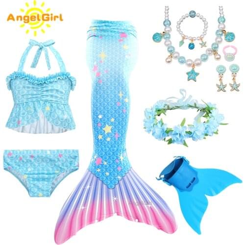 AngelGirl Mermaid Tail Children Swimming Mermaid Tail Suit Mermaid Swimmable Swimsuit Mermaid Costume Swimwear Bikini Sets