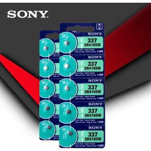 10pc Sony 100% Original 337 SR416SW 1.55V Silver Oxide Watch Battery SR416SW 337 Button Coin Cell MADE IN JAPAN